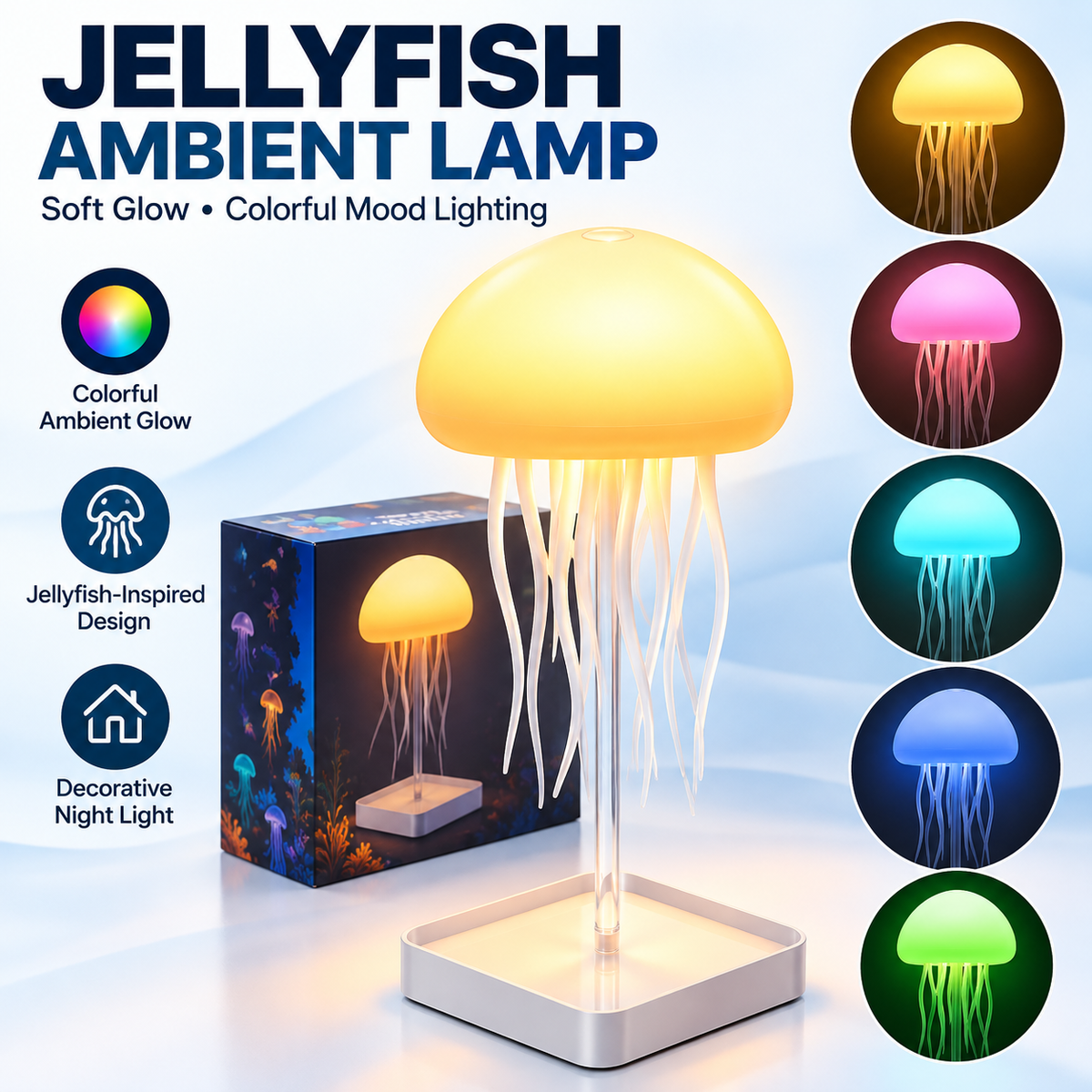 LED Jellyfish Lamp — RGB Mood Light with Voice Control | Moving Tentacles Rechargeable Night Light | Bedroom & Living Room Décor