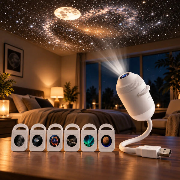 2-in-1 USB Galaxy Star Projector Night Light (G303) — 6 Projection Lenses, Adjustable Brightness, Starry Sky Lamp for Kids & Bedroom