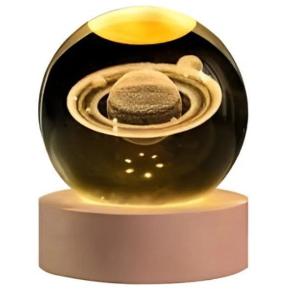 3D Galaxy Space Crystal Ball Night Light with Wooden LED Stand — USB Decorative Table Lamp (Assorted Designs)