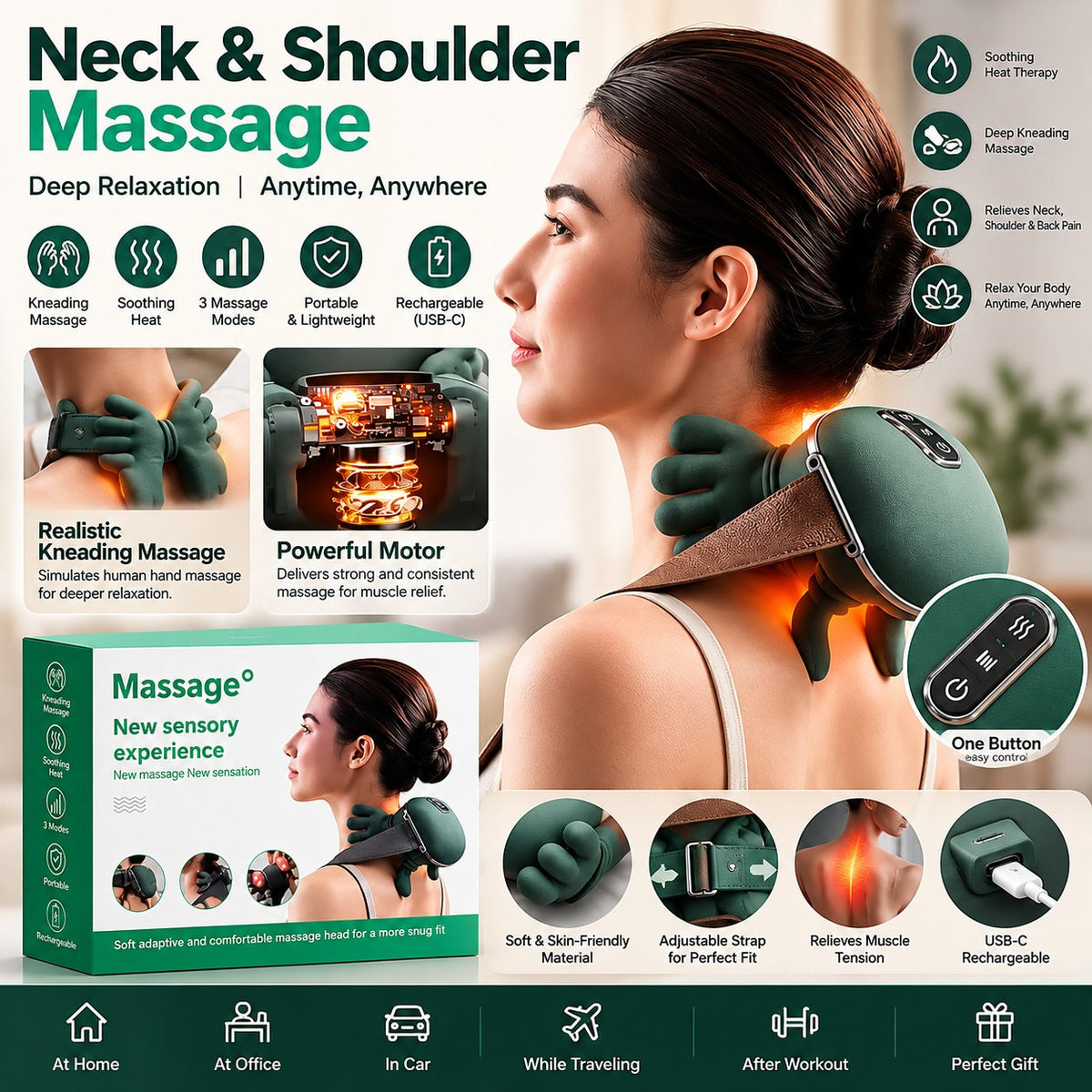 BLD-893 neck shoulder massager bionic five finger deep kneading with heat