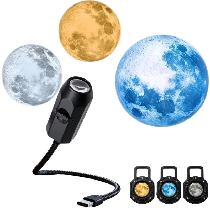 USB Moon & Earth Projection Atmosphere Light — 3 Interchangeable Lenses, Flexible Gooseneck Projector Lamp